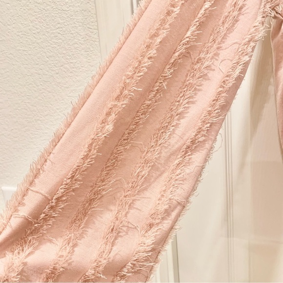 Dusty Rose Blush Pink Vertical Eyelash Yarn Stripes Long Sleeve Top Tee - Picture 3 of 5